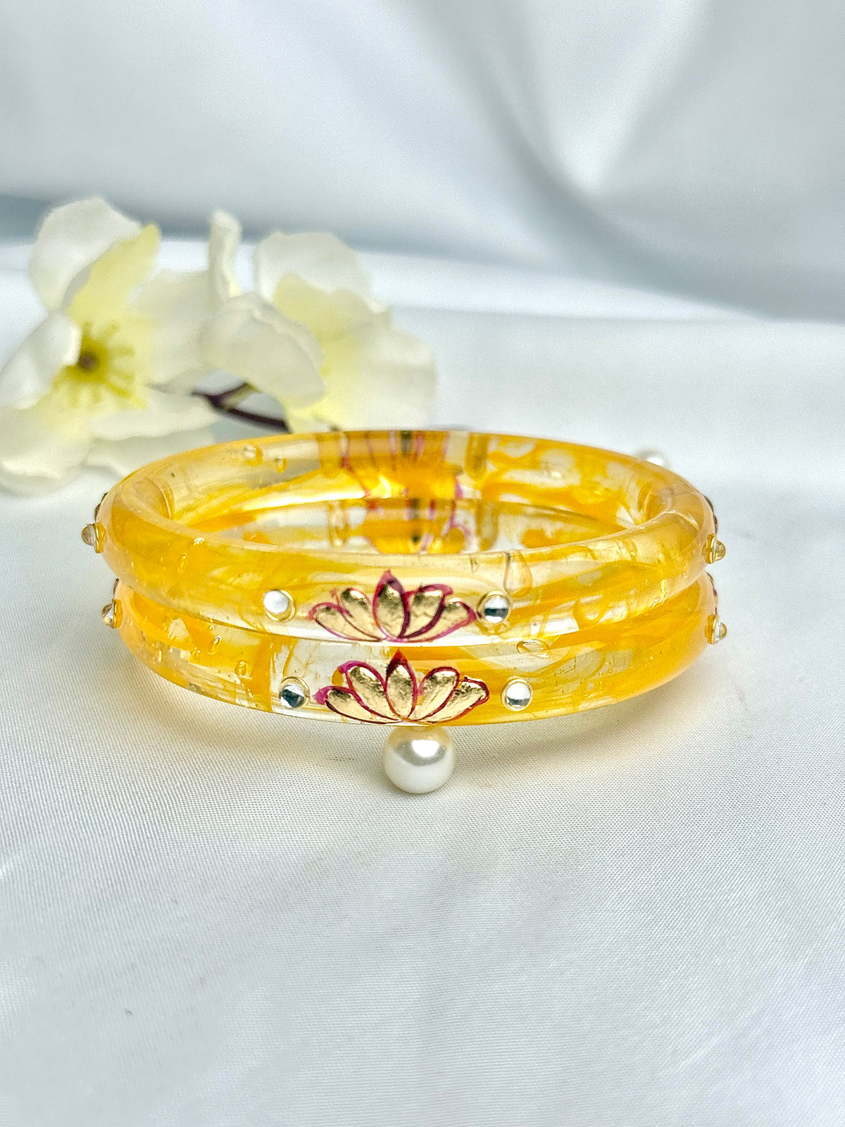 Handcrafted Floral Glass Bangles (2 pcs set)
