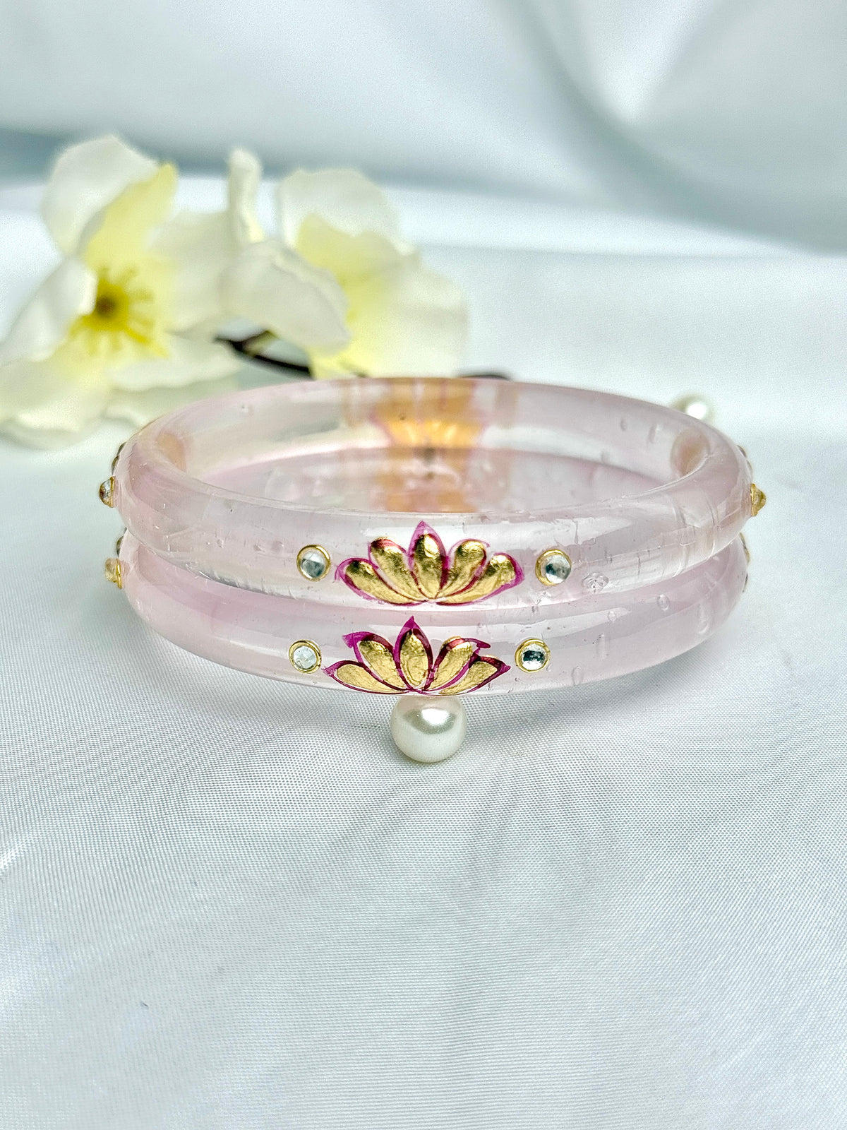 Handcrafted Floral Glass Bangles (2 pcs set)