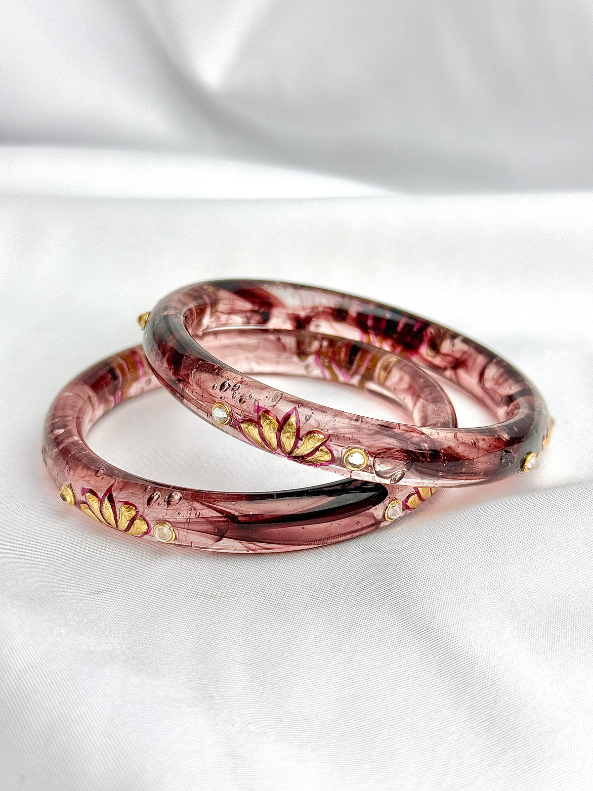 Handcrafted Floral Glass Bangles (2 pcs set)