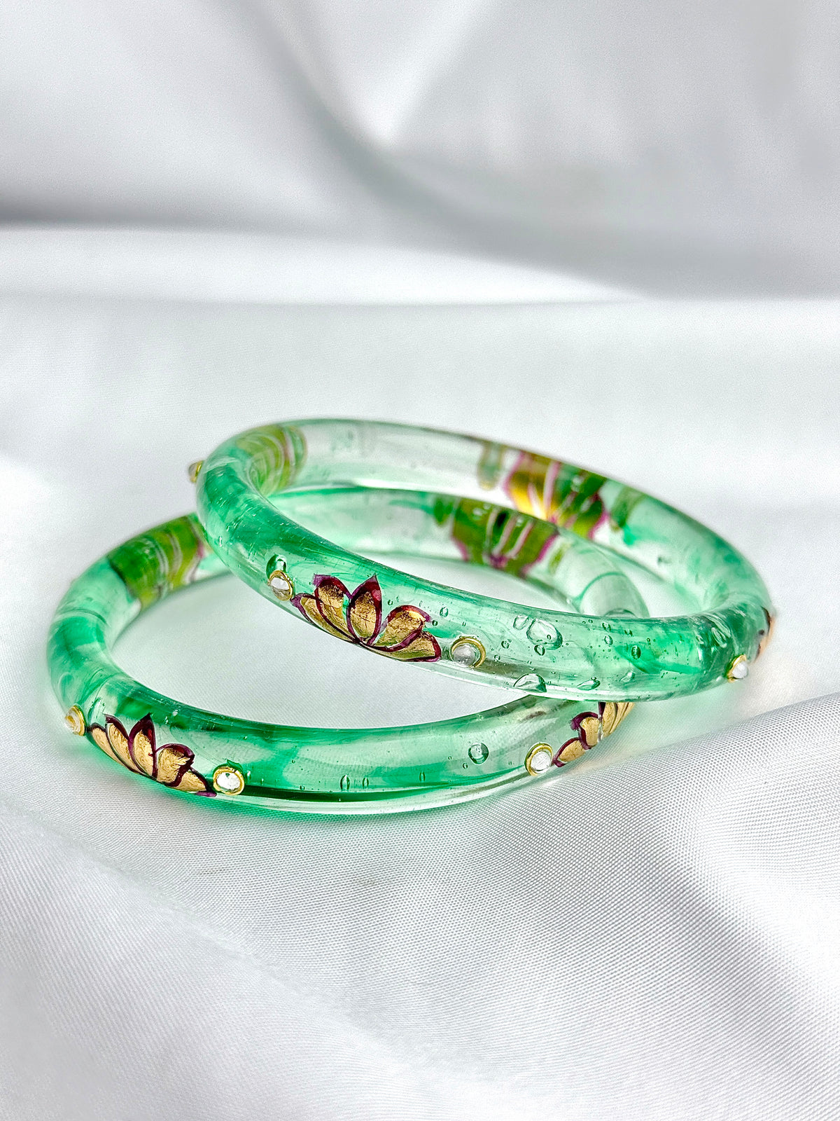 Handcrafted Floral Glass Bangles (2 pcs set)