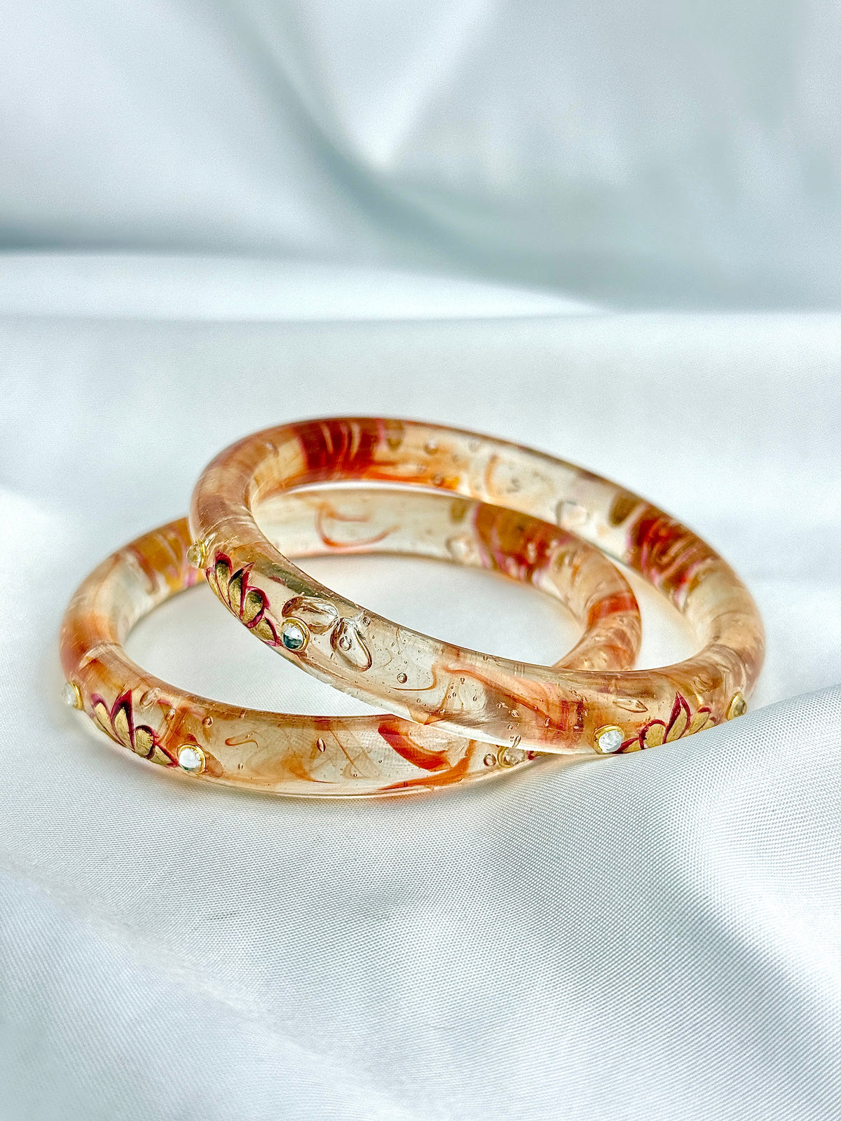 Handcrafted Floral Glass Bangles (2 pcs set)