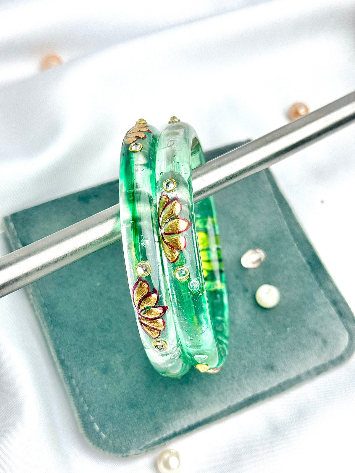 Handcrafted Floral Glass Bangles (2 pcs set)