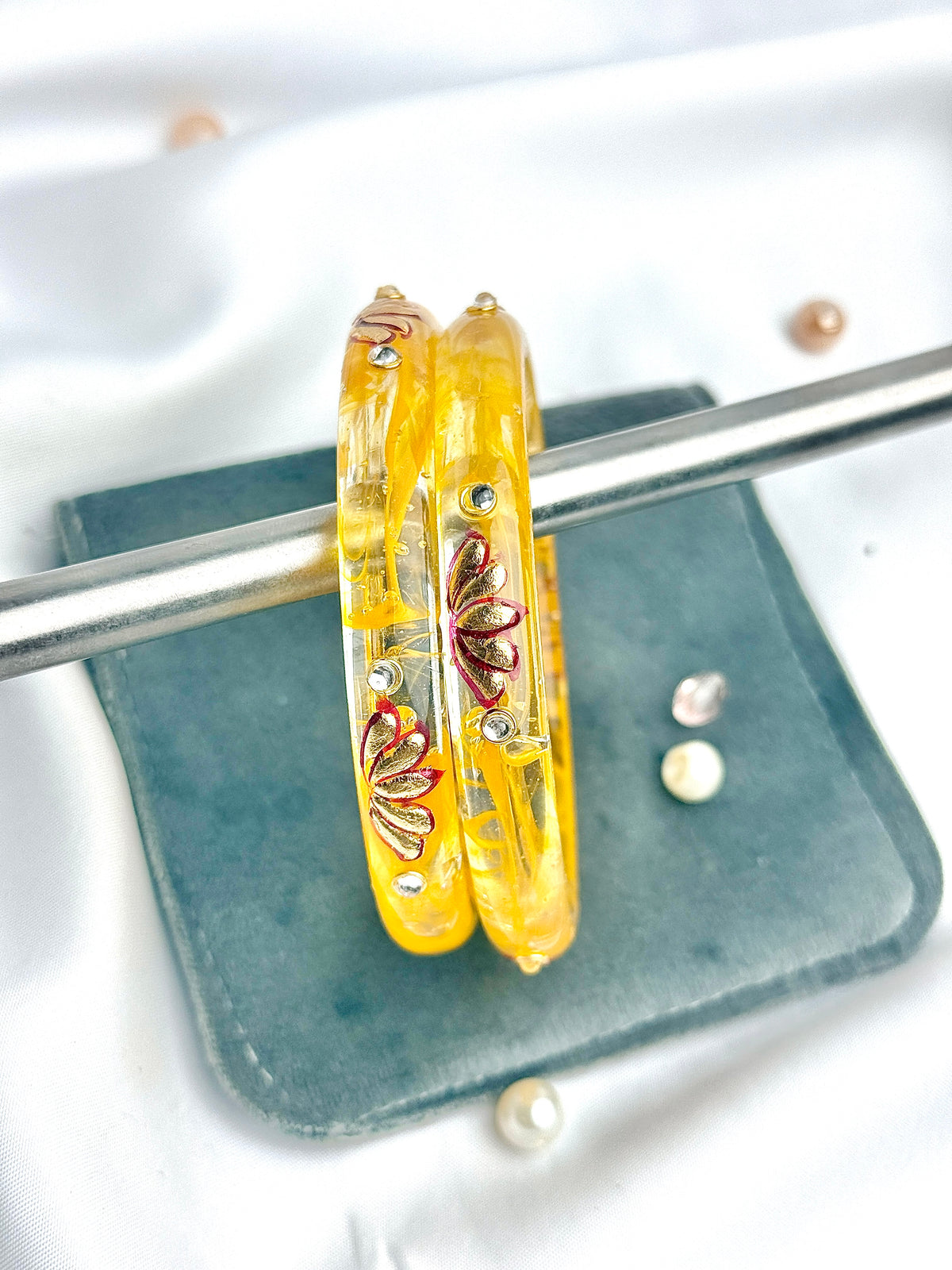 Handcrafted Floral Glass Bangles (2 pcs set)