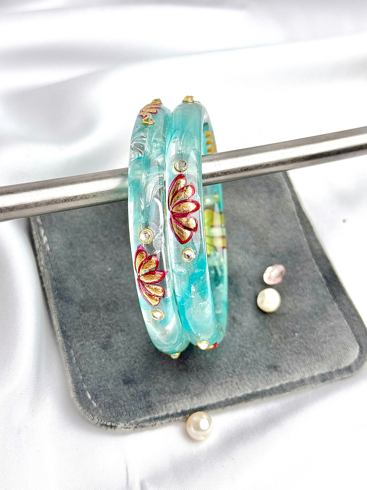 Handcrafted Floral Glass Bangles (2 pcs set)