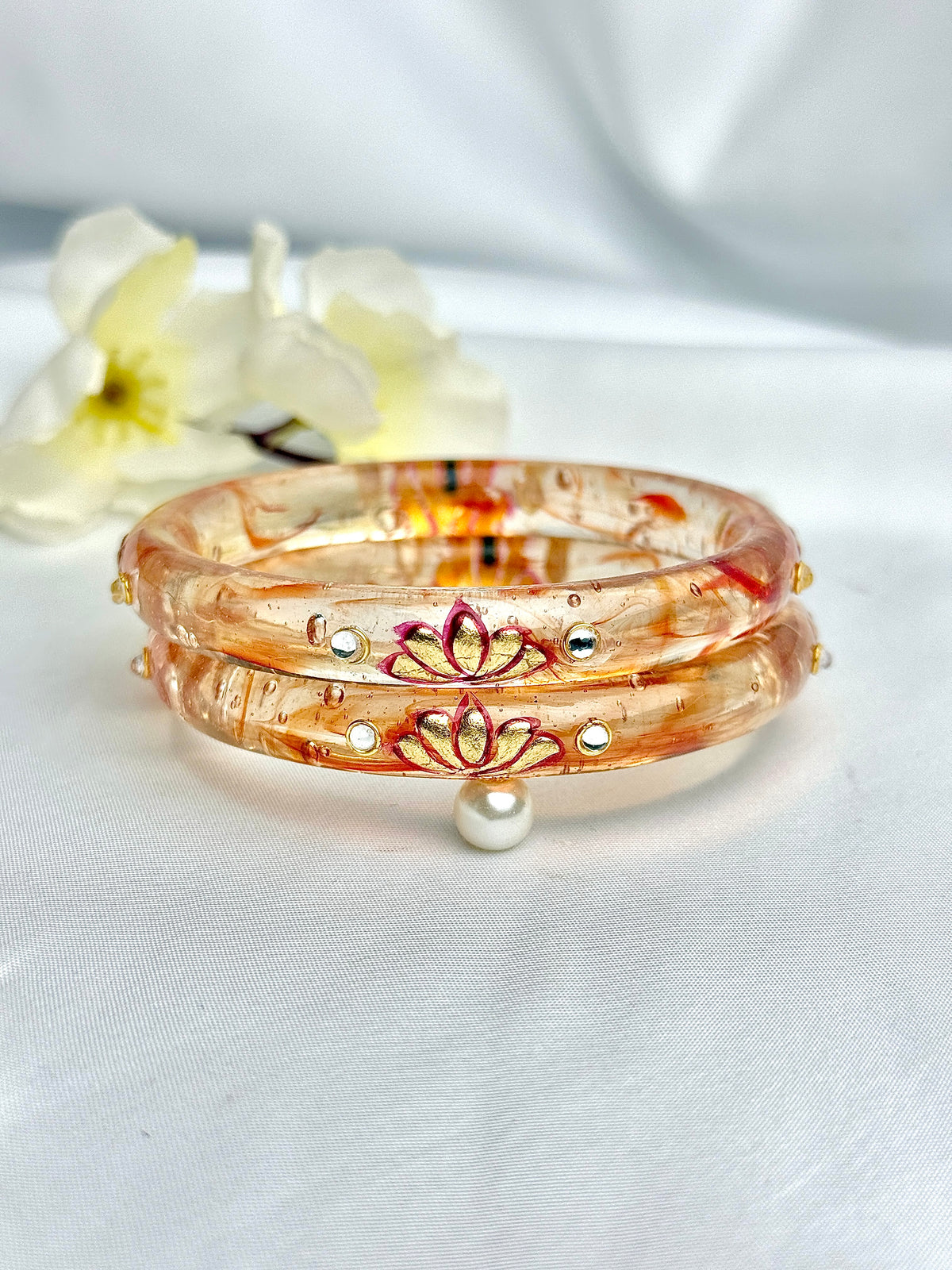 Handcrafted Floral Glass Bangles (2 pcs set)