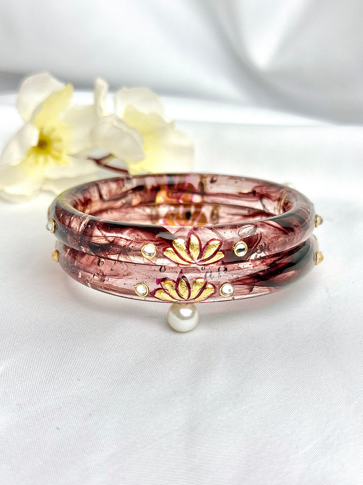 Handcrafted Floral Glass Bangles (2 pcs set)