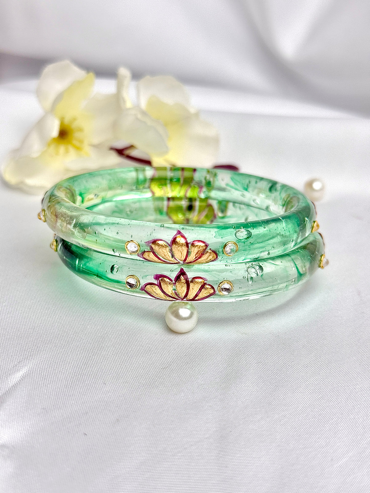 Handcrafted Floral Glass Bangles (2 pcs set)
