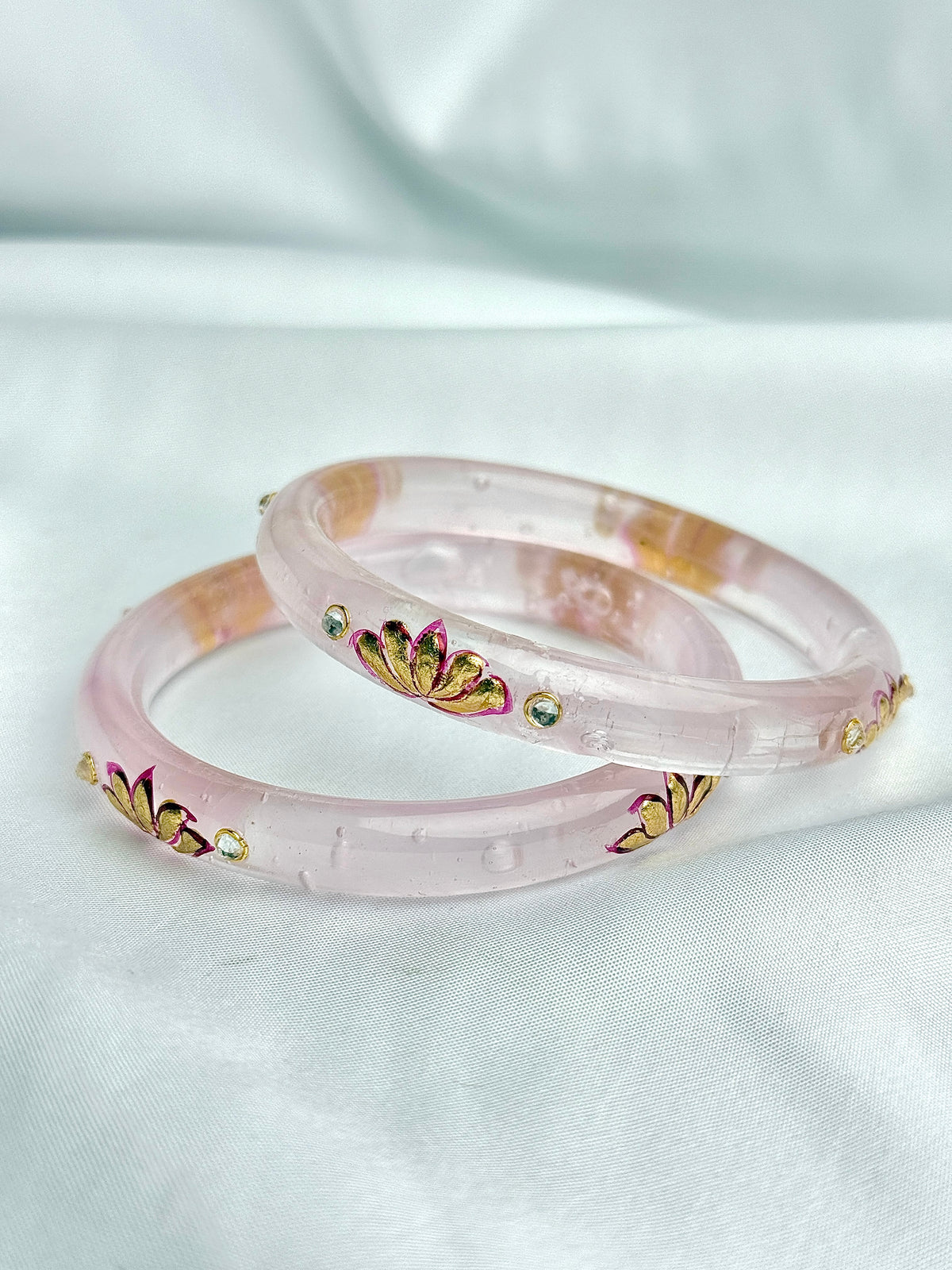 Handcrafted Floral Glass Bangles (2 pcs set)