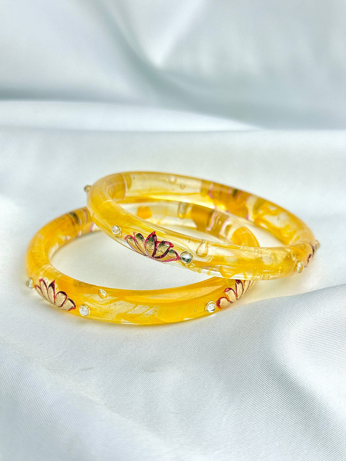 Handcrafted Floral Glass Bangles (2 pcs set)