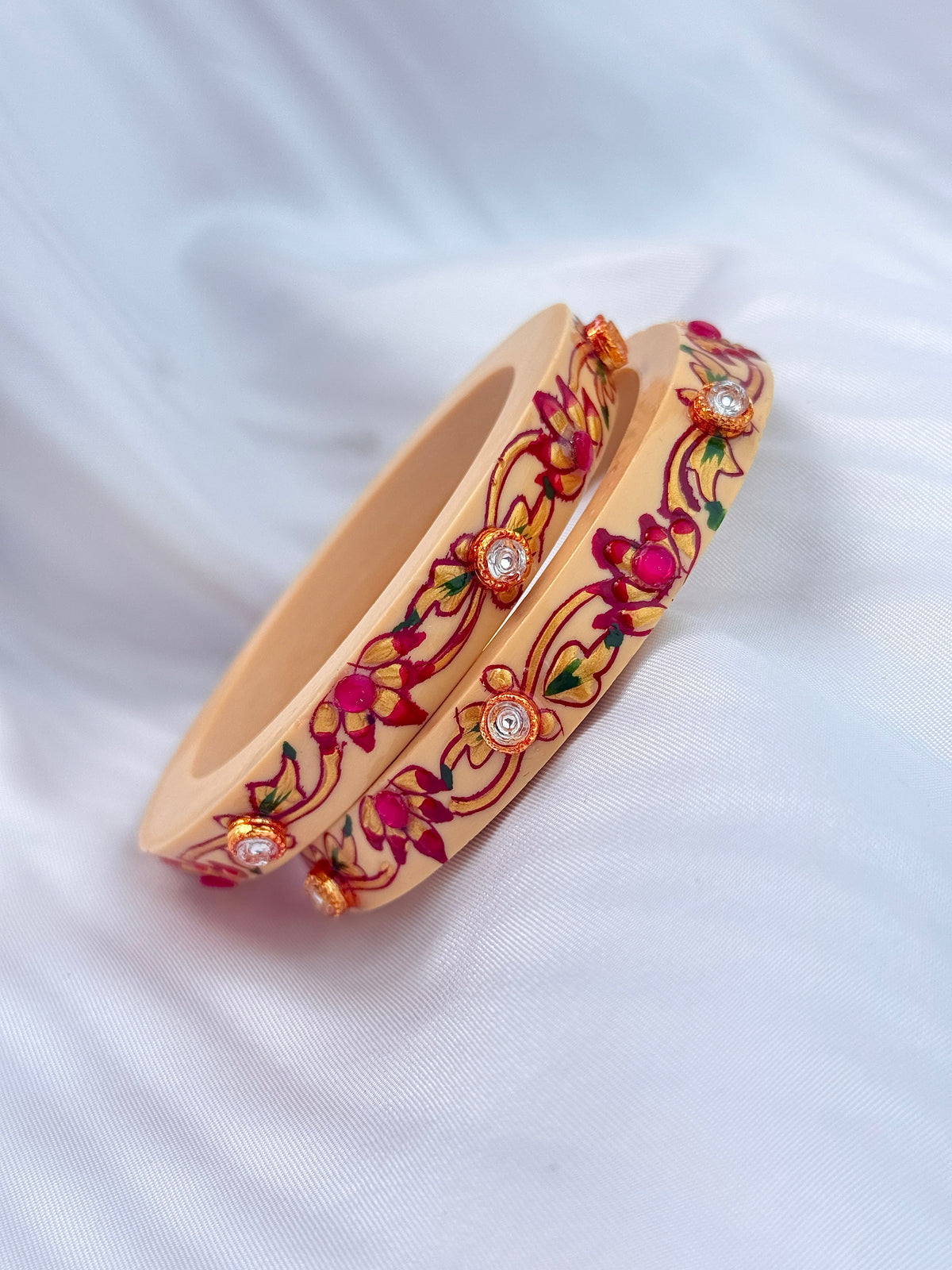 floral Bur Embellished Bangle Set (2pcs set)