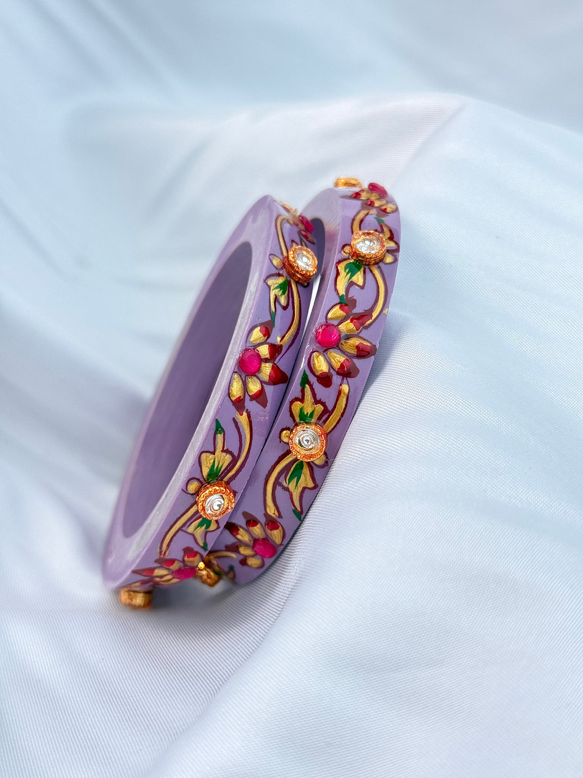 floral Bur Embellished Bangle Set (2pcs set)