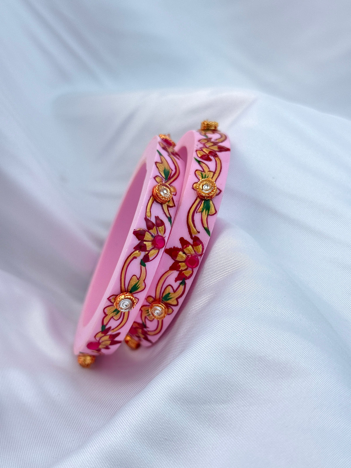floral Bur Embellished Bangle Set (2pcs set)