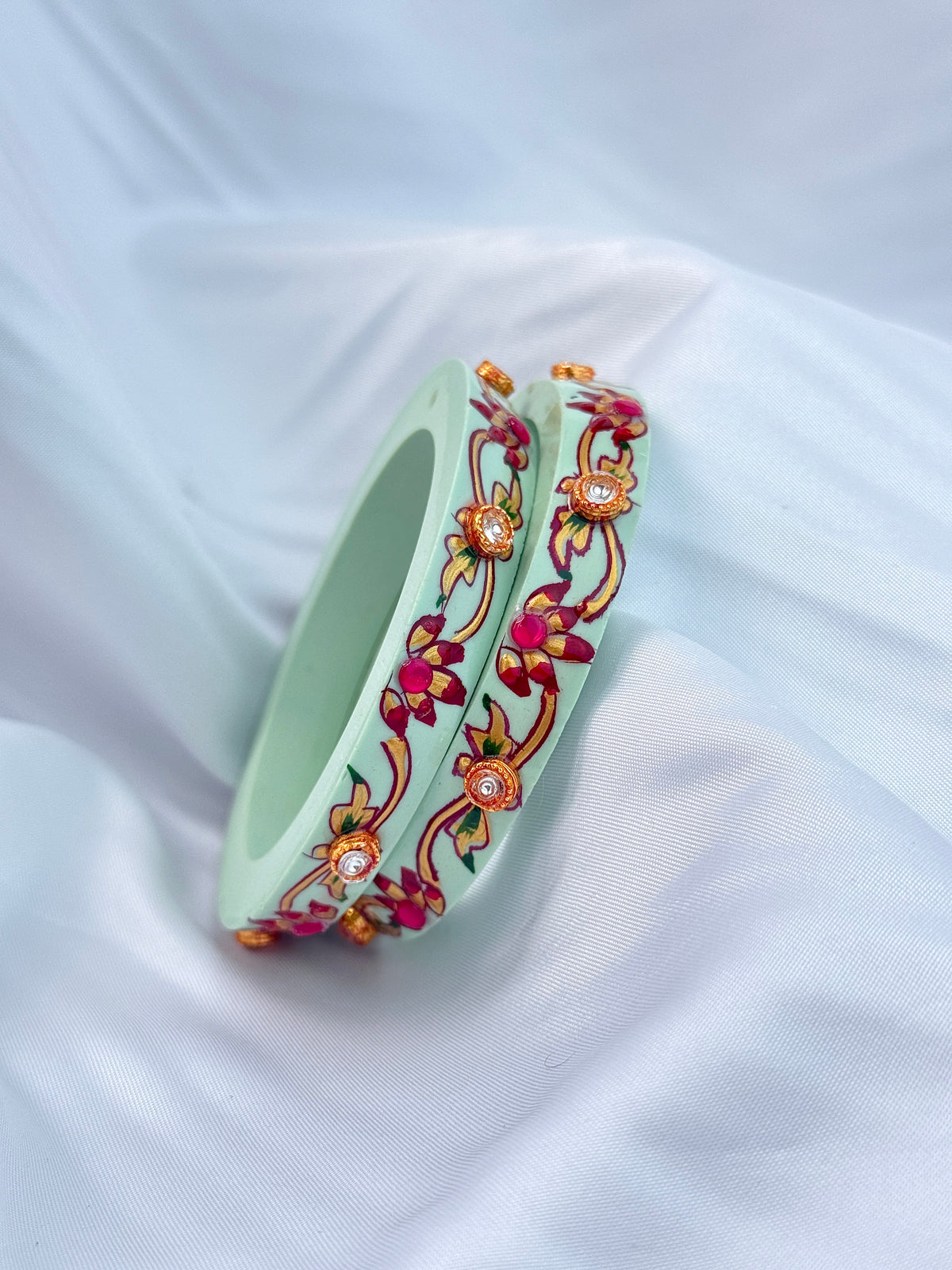 floral Bur Embellished Bangle Set (2pcs set)