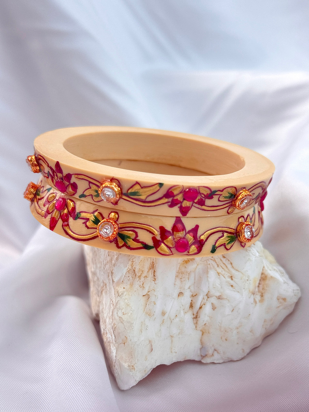 floral Bur Embellished Bangle Set (2pcs set)