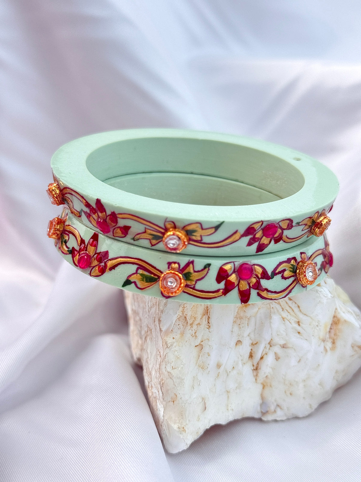floral Bur Embellished Bangle Set (2pcs set)