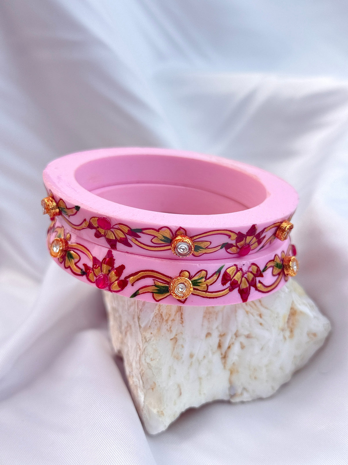 floral Bur Embellished Bangle Set (2pcs set)