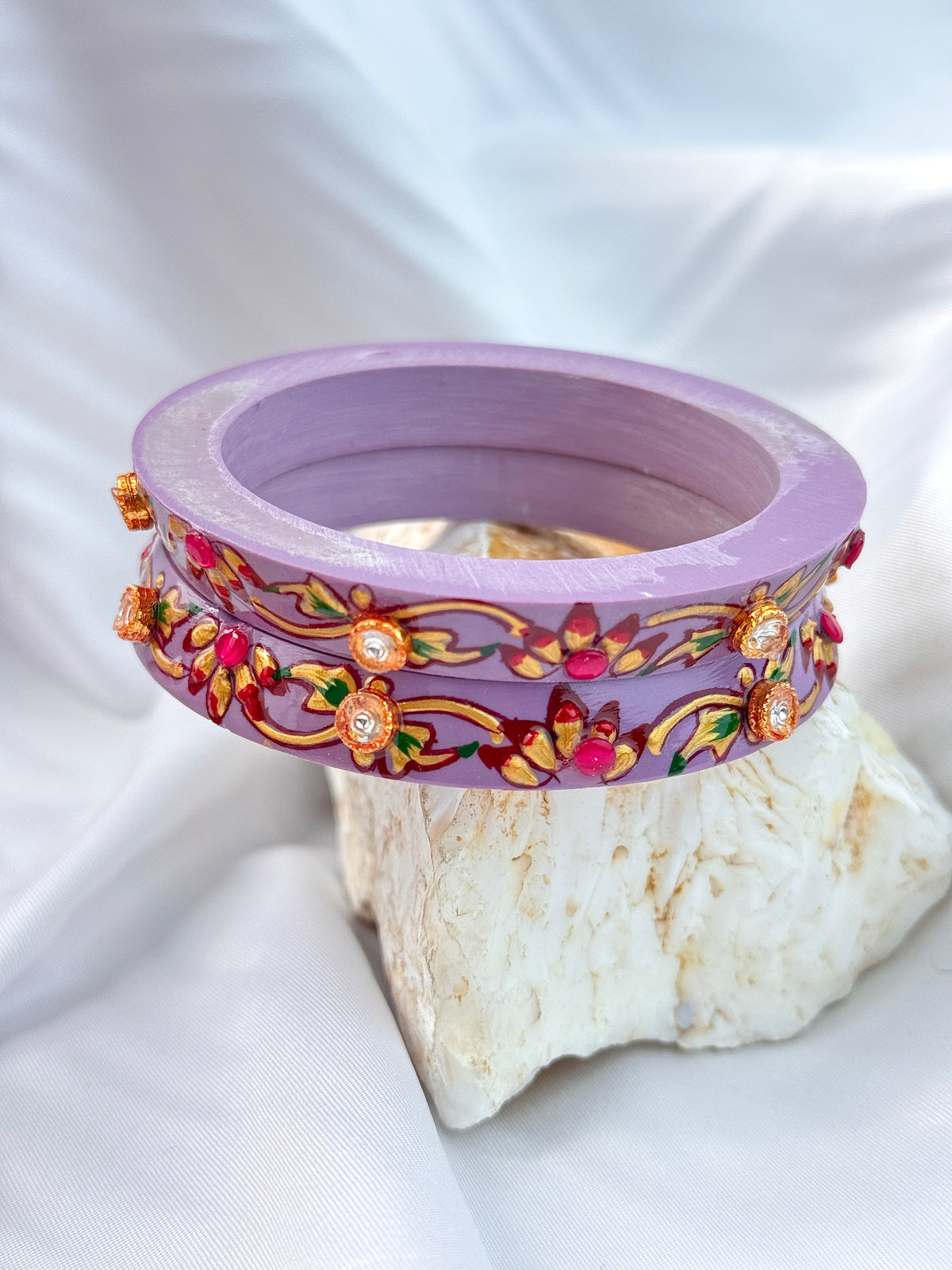 floral Bur Embellished Bangle Set (2pcs set)