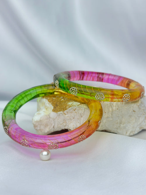 Floral Embellished Glass Bangles(2 KADA SET)