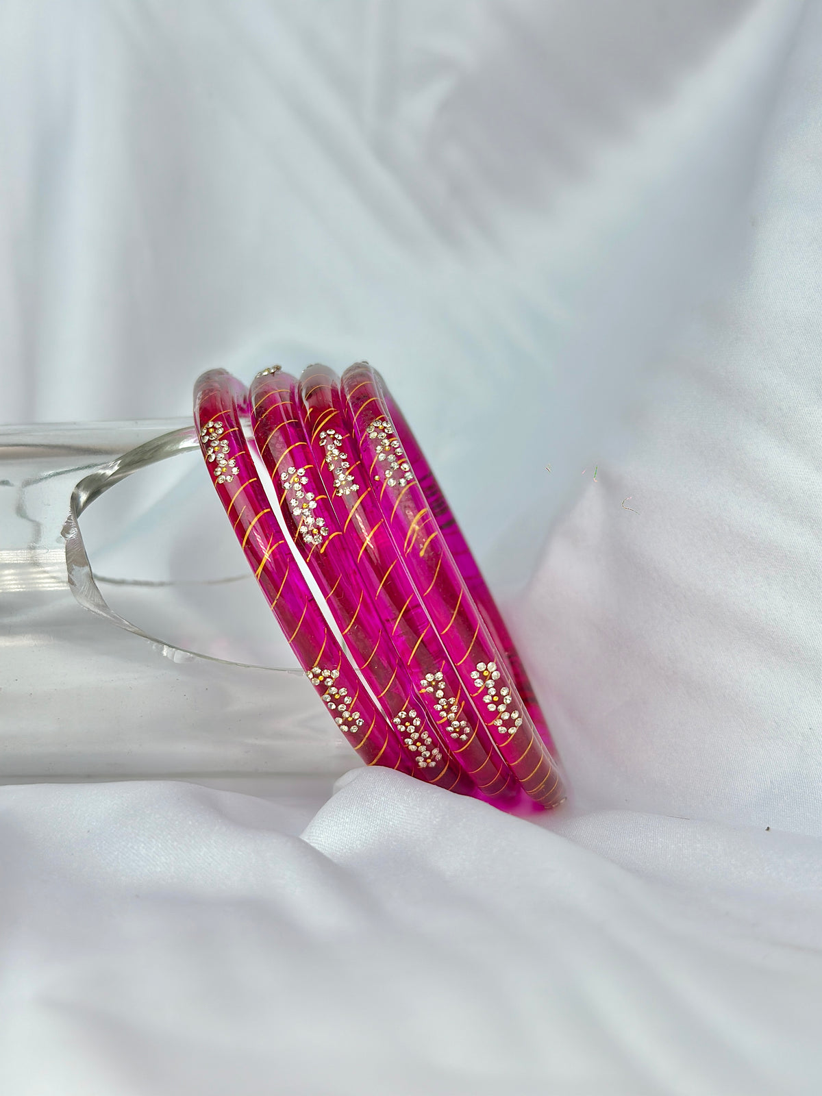 FUSHIA PINK GLASS BANGLE 4 PCS SET