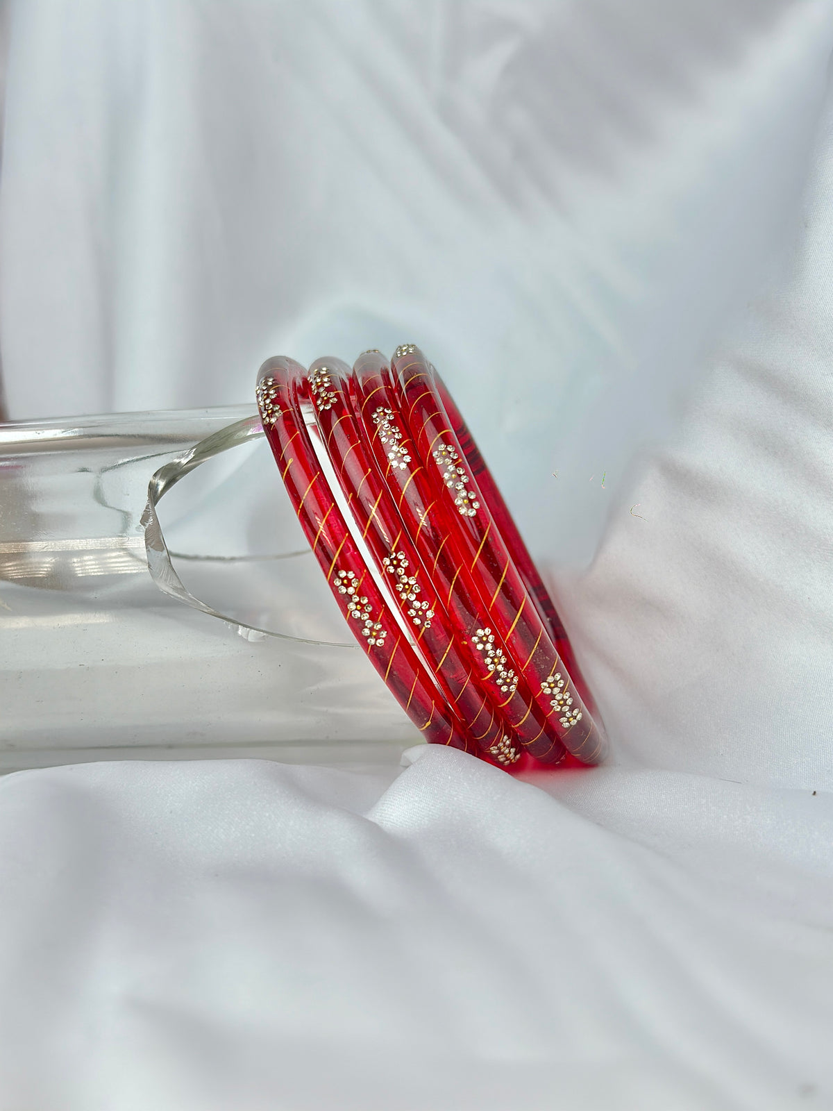 RUBY RED GLASS BANGLEE 4 PCS SET