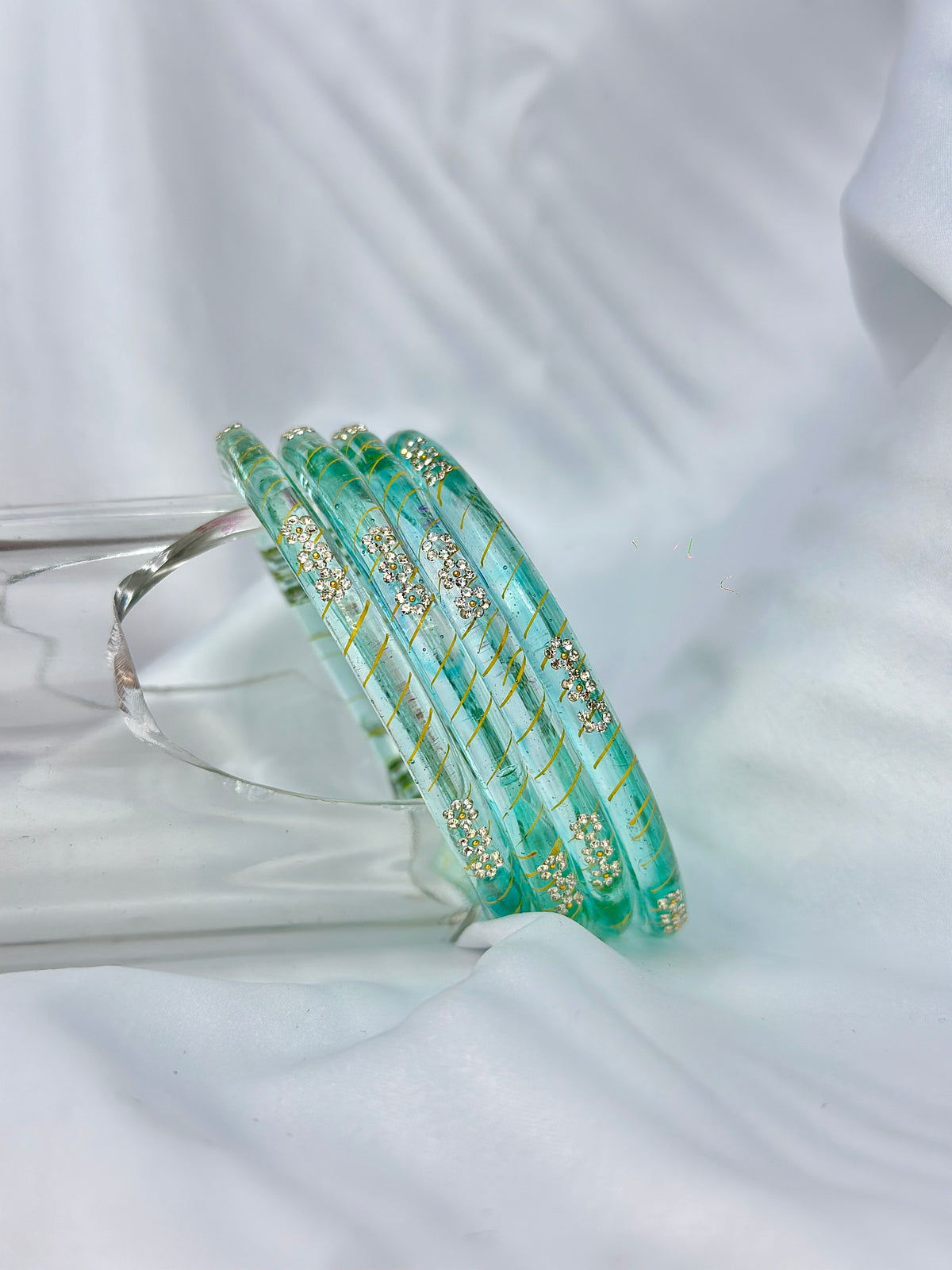 AQUA GREEN GLASS BANGLES 4 PCS SET