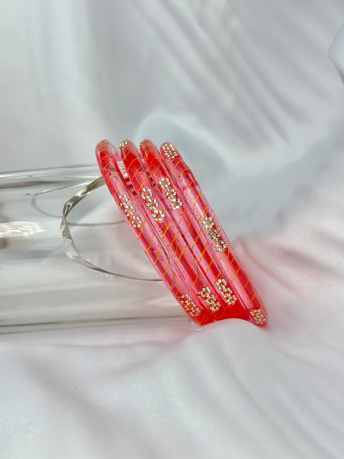 RED ORANGE GLASS BANGLES 4 PCS SET