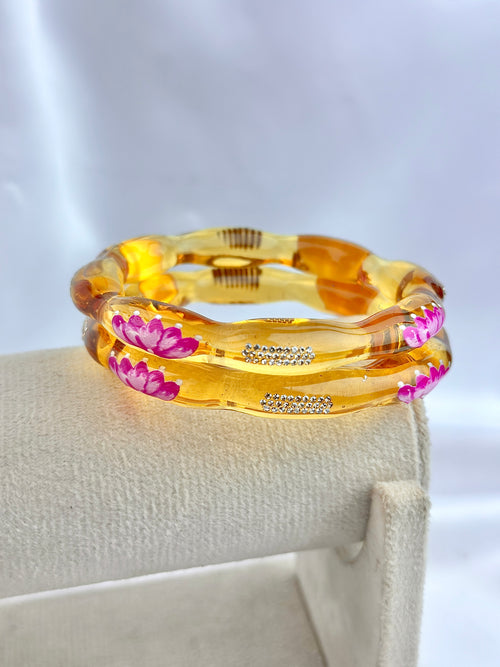 Lotus Kada Hand Painted Glass Bangle(2pcs set)