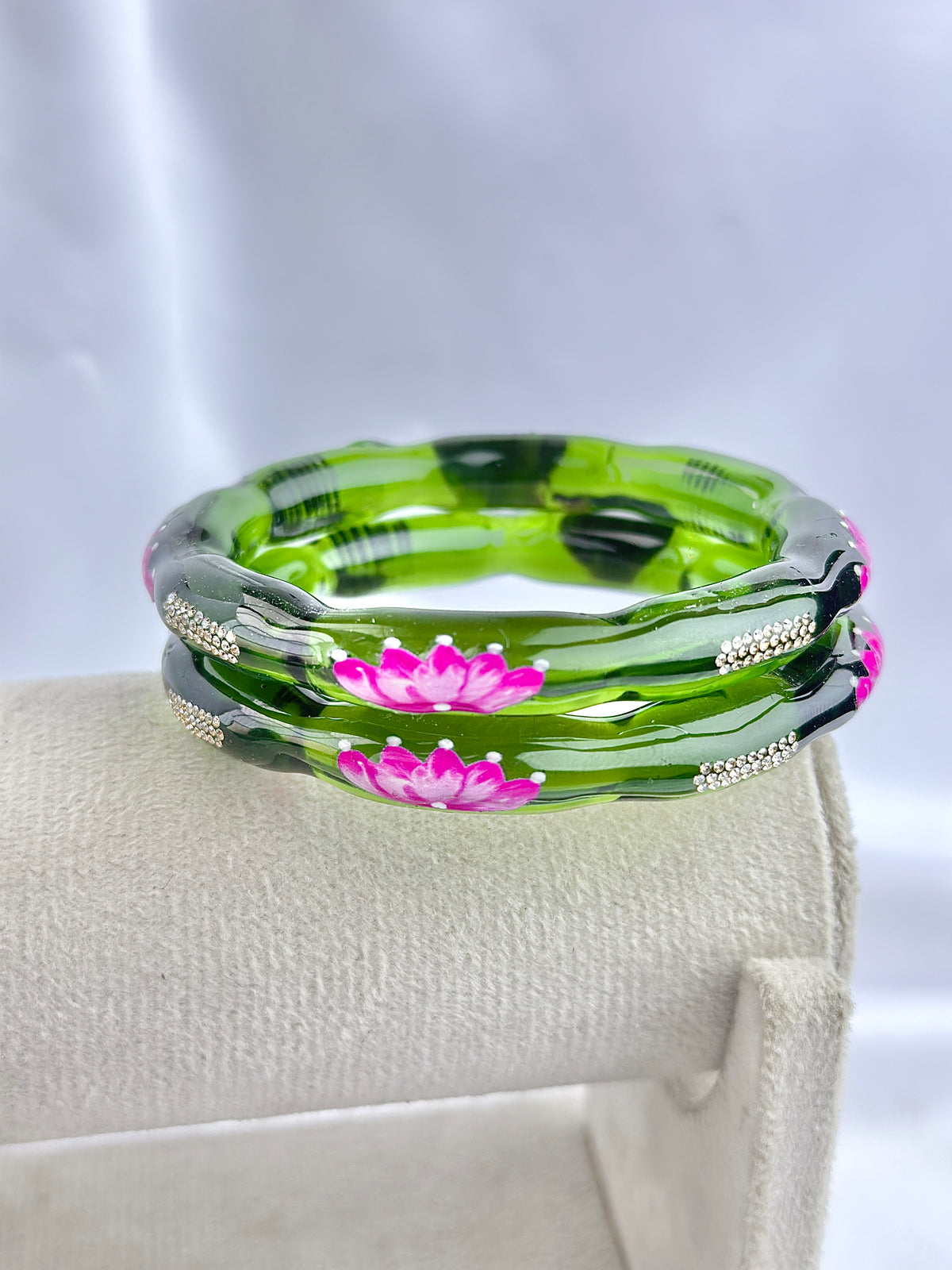 Lotus Kada Hand Painted Glass Bangle(2pcs set)