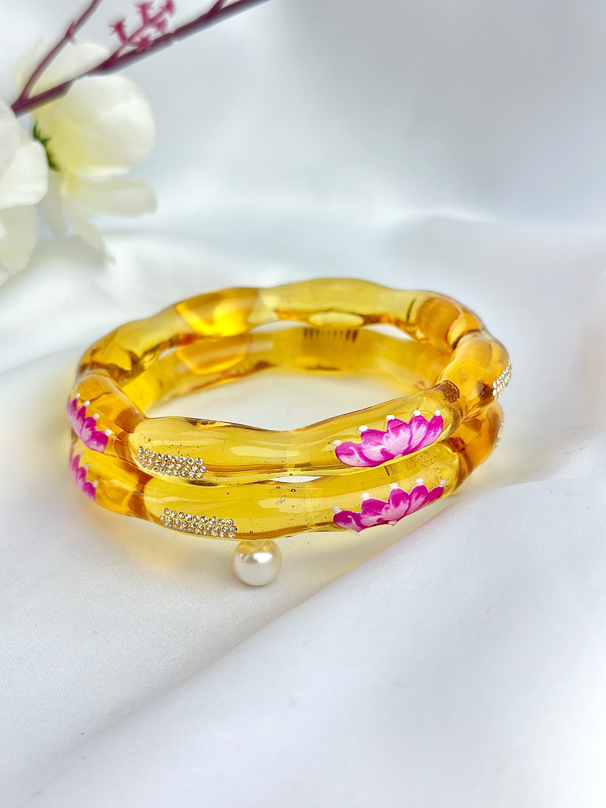 Lotus Kada Hand Painted Glass Bangle(2pcs set)