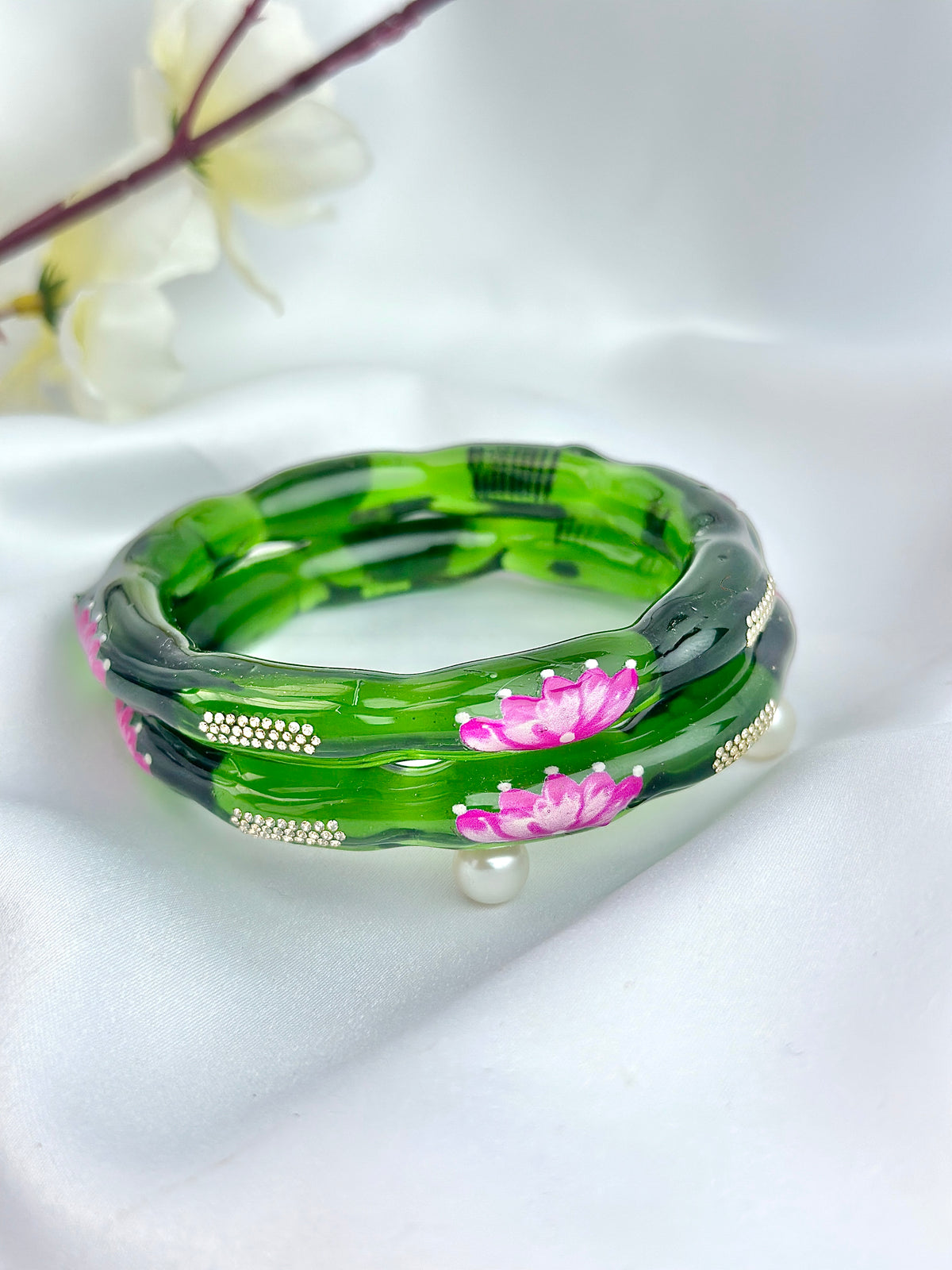 Lotus Kada Hand Painted Glass Bangle(2pcs set)