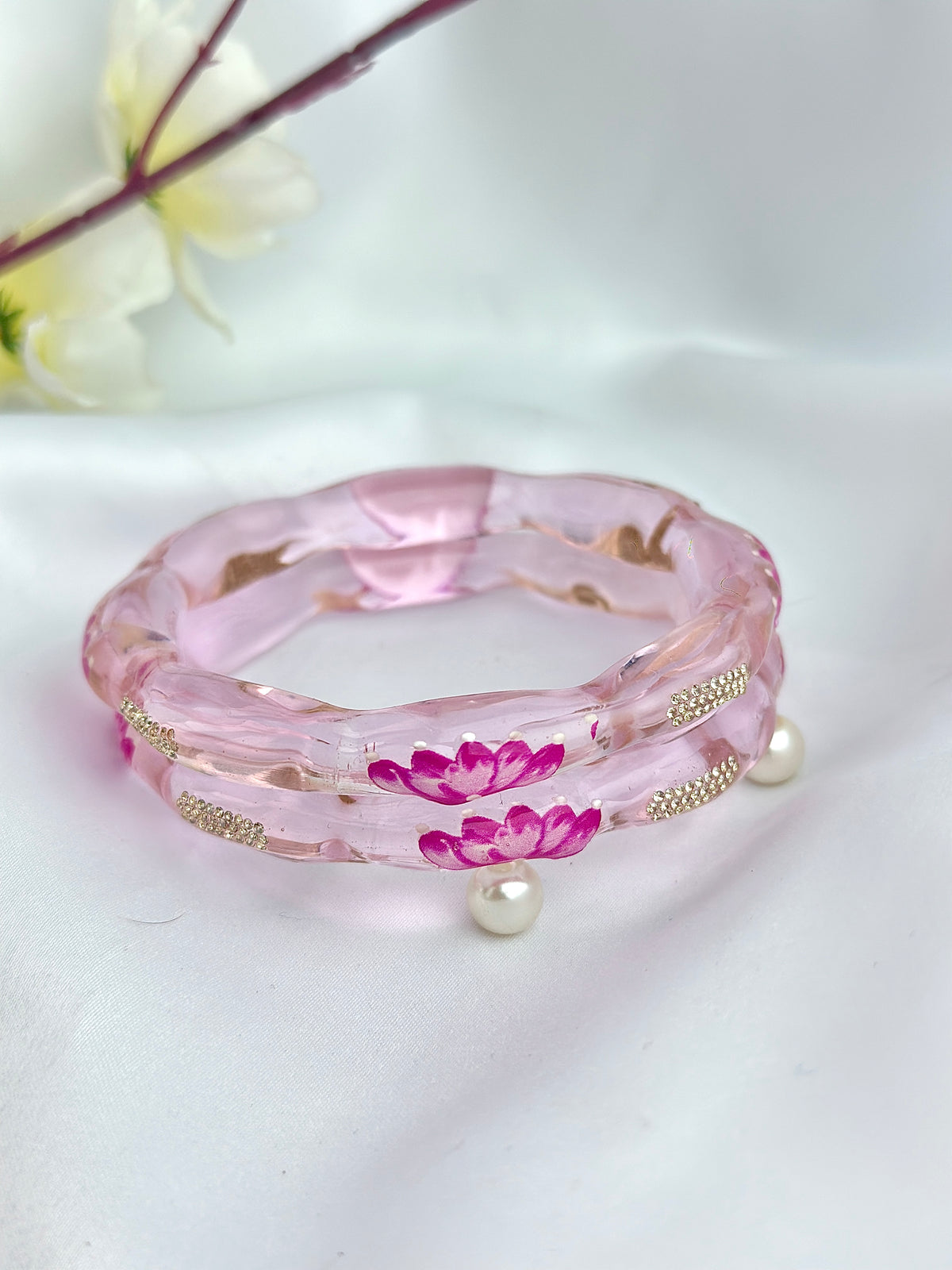 Lotus Kada Hand Painted Glass Bangle(2pcs set)