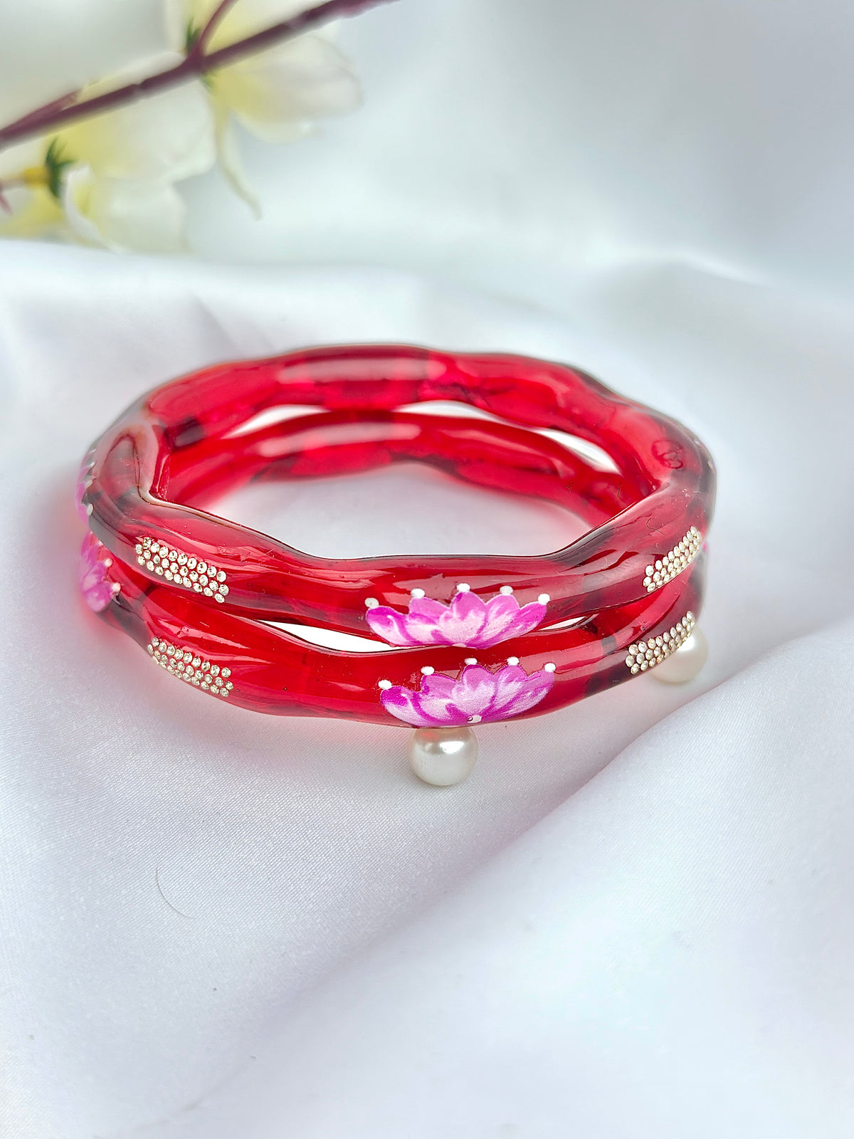 Lotus Kada Hand Painted Glass Bangle(2pcs set)