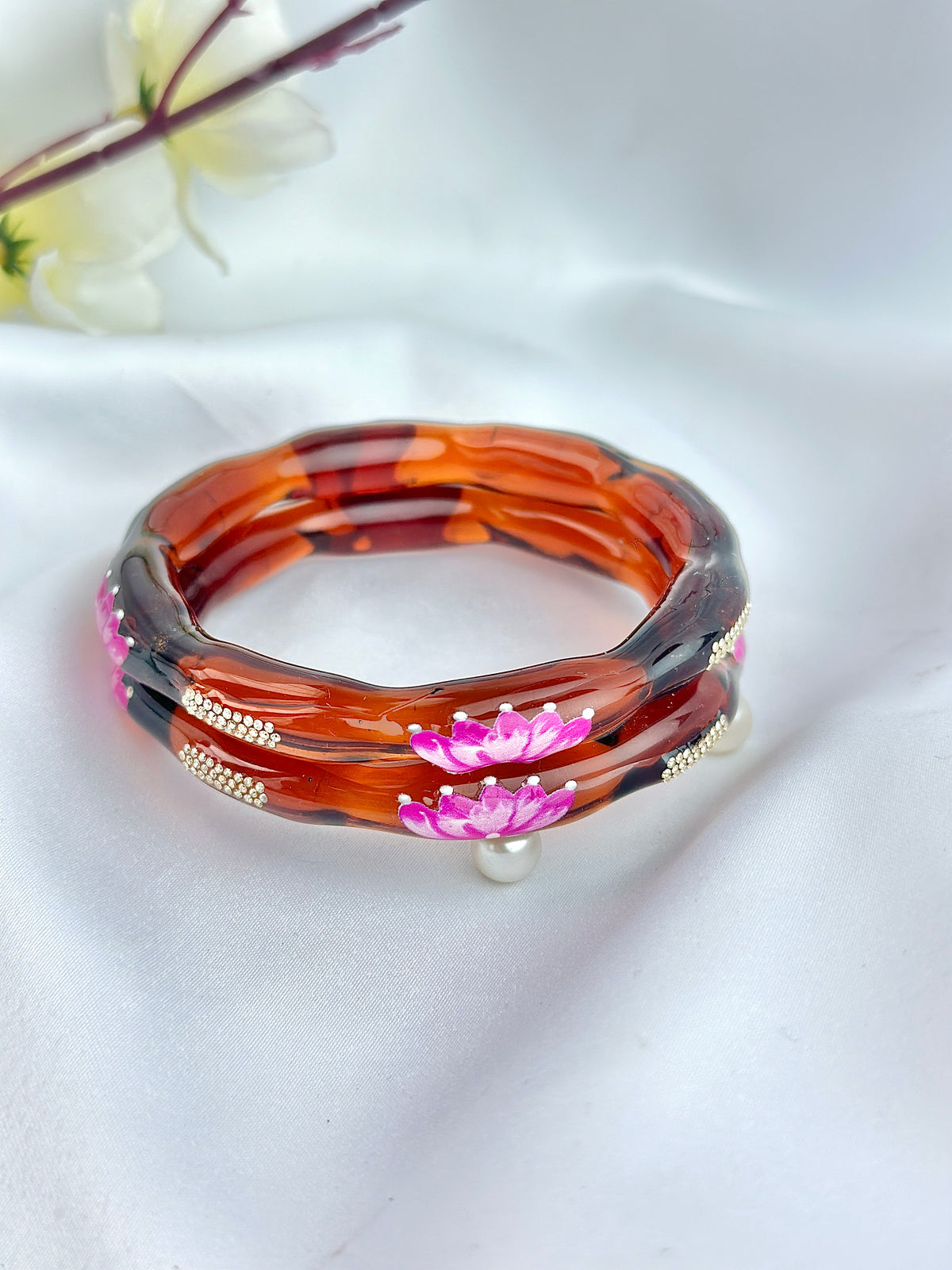 Lotus Kada Hand Painted Glass Bangle(2pcs set)