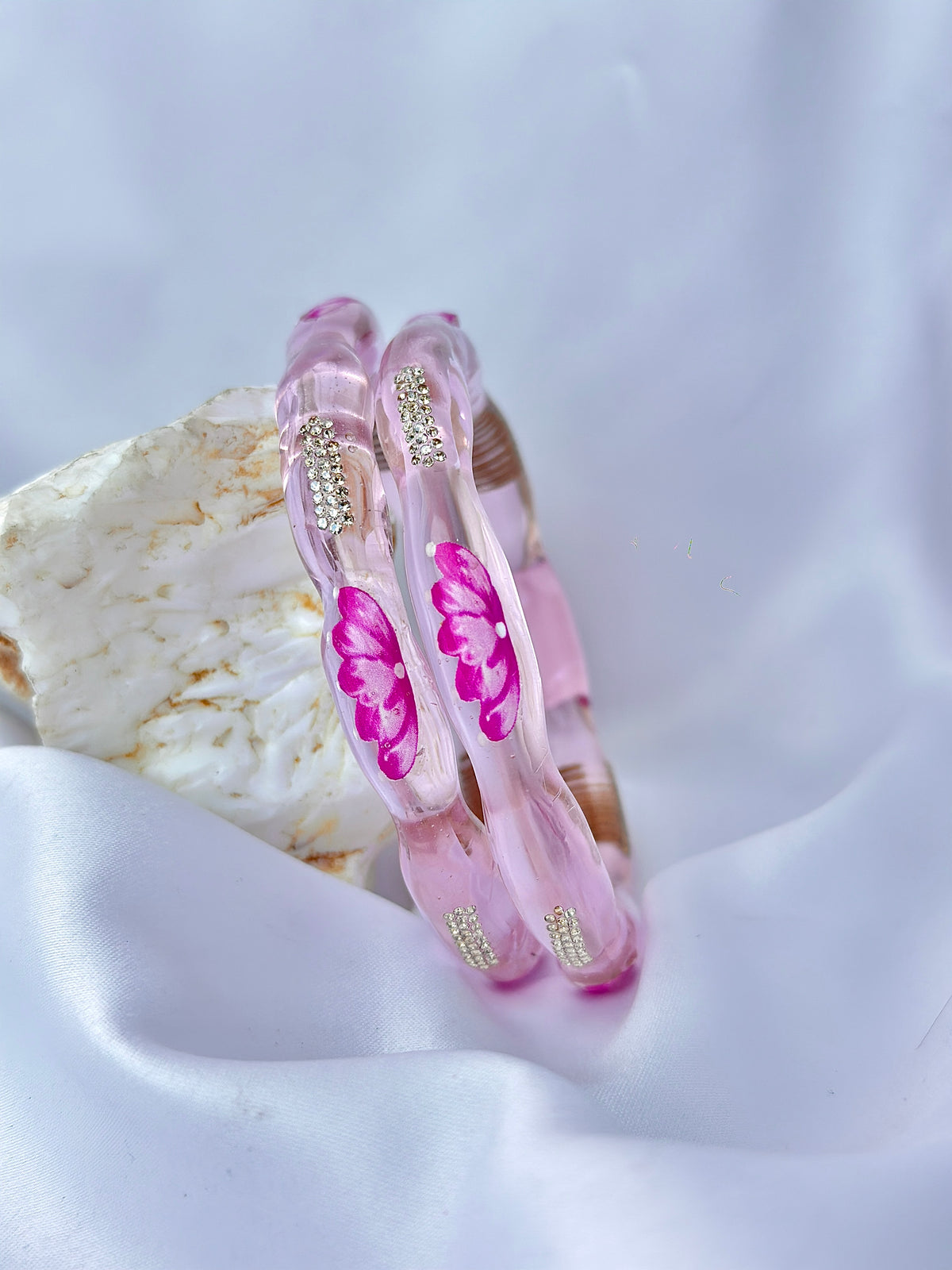 Lotus Kada Hand Painted Glass Bangle(2pcs set)