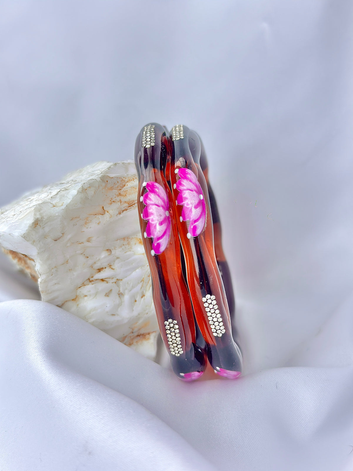 Lotus Kada Hand Painted Glass Bangle(2pcs set)