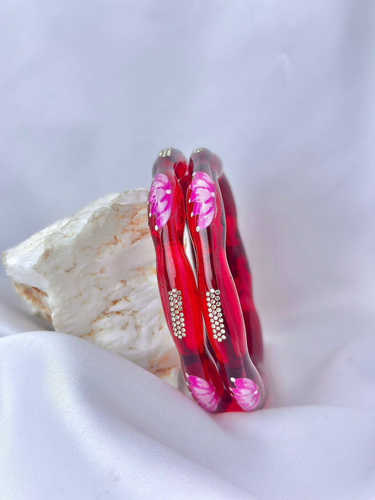 Lotus Kada Hand Painted Glass Bangle(2pcs set)