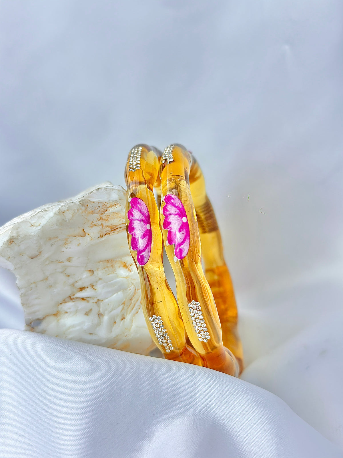 Lotus Kada Hand Painted Glass Bangle(2pcs set)
