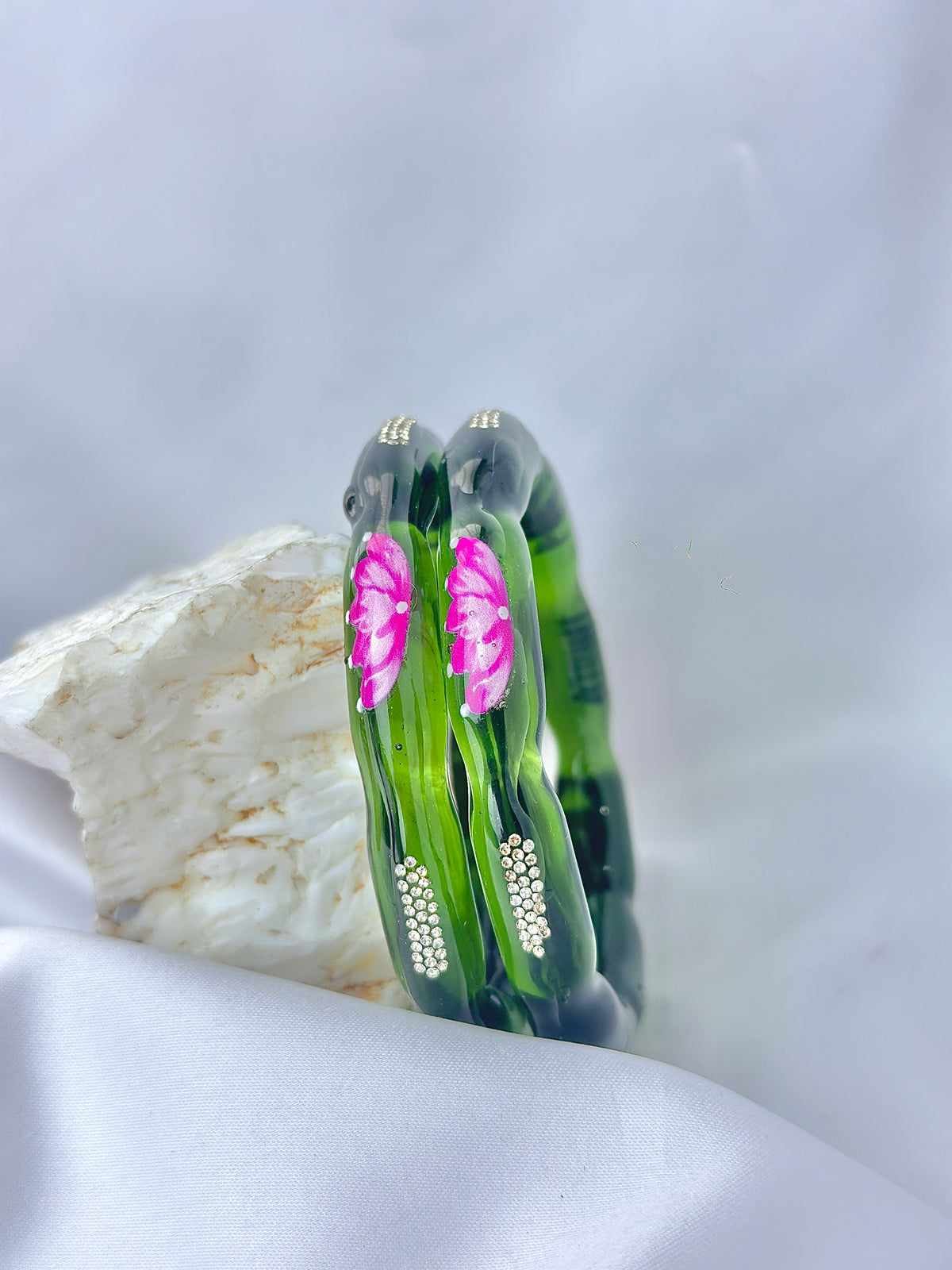 Lotus Kada Hand Painted Glass Bangle(2pcs set)