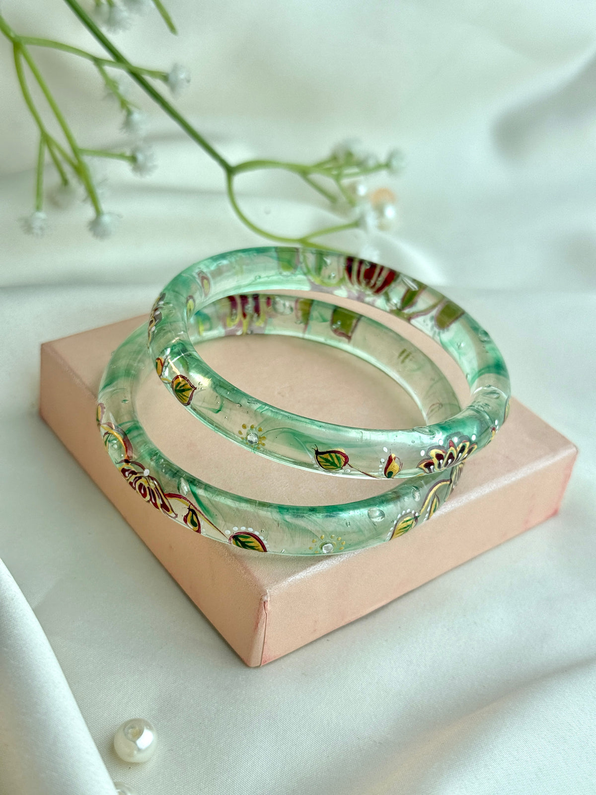 HandPainted Designer Glass Bangles(2 pcs set)