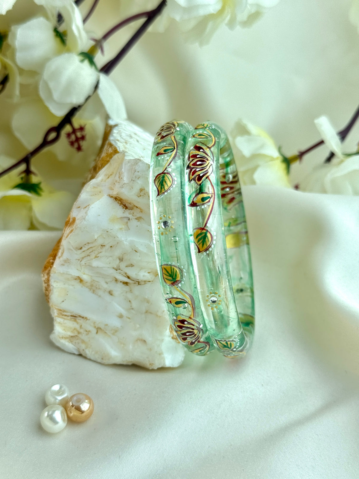HandPainted Designer Glass Bangles(2 pcs set)