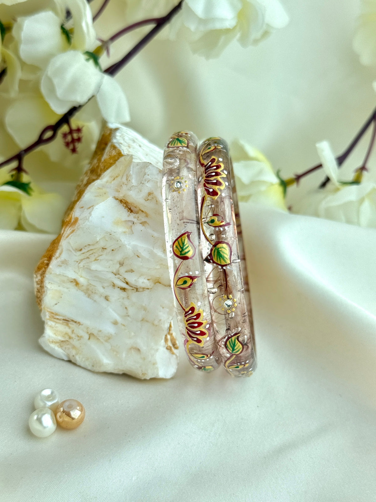 HandPainted Designer Glass Bangles(2 pcs set)