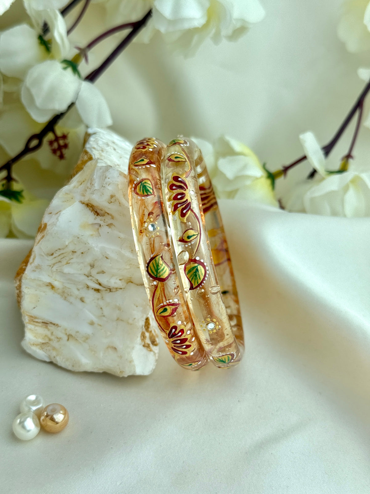 HandPainted Designer Glass Bangles(2 pcs set)