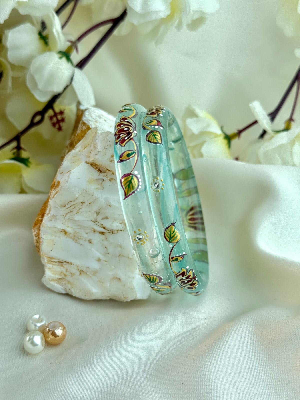 HandPainted Designer Glass Bangles(2 pcs set)
