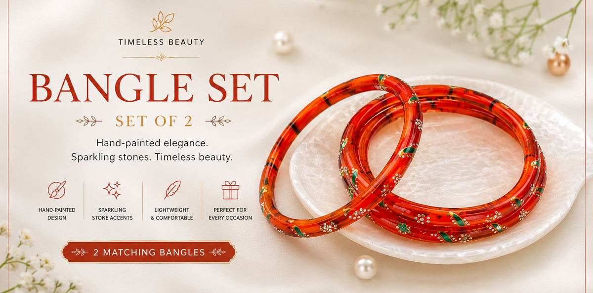 Handpainted Glass Bangles with Kundan Stone Work – Set of 4